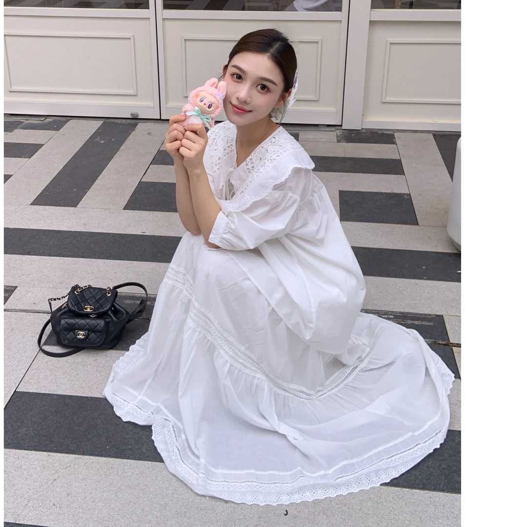 E325白色蕾丝花边半身裙子A字伞裙 小仙女风显高显身材【lulumiya】