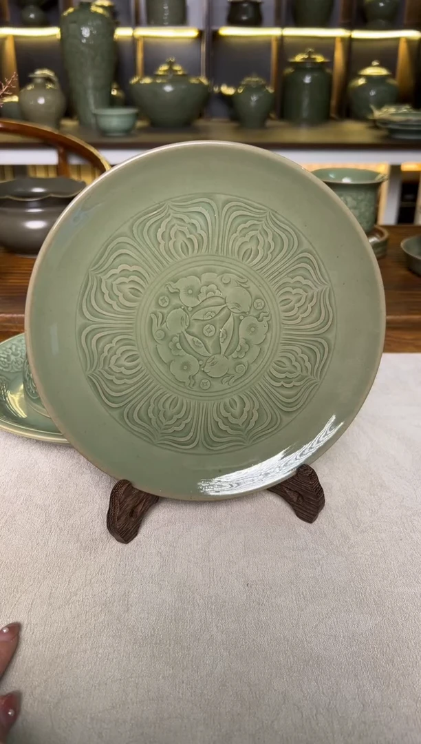 陶瓷耀州窑纯手工三兔共耳壶承赏盘微瑕矿点特价