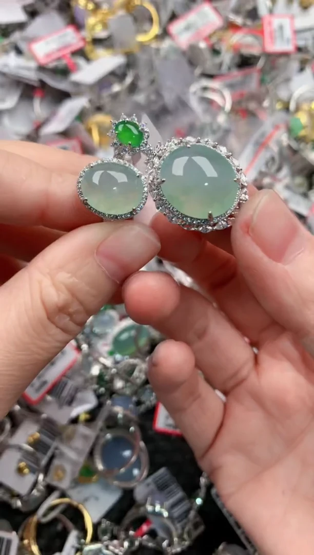 银S925镶嵌戒指翡翠11*11*11-----5