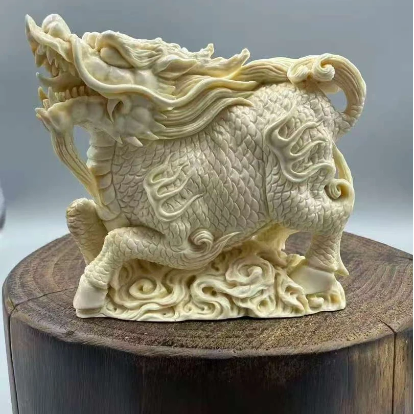 m50542猛犸牙麒麟·御書麟风 160g手工镂空雕刻 精雕满雕摆件