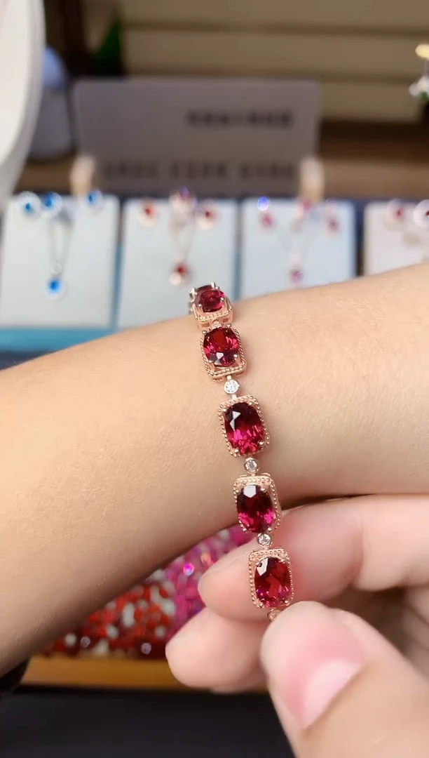 银S925镶嵌手链石榴石天然镁铝