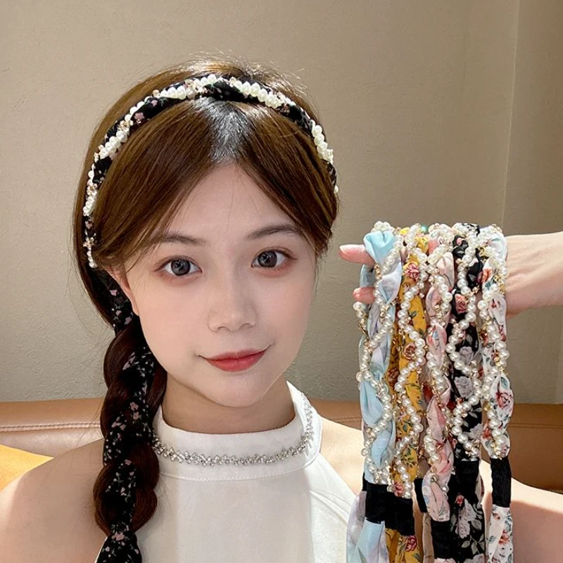 碎花发带女 丝巾绑发夏季法式飘带发箍一体外戴系带编发饰
