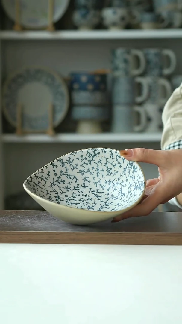 陶粗陶手绘悠然花海浪碗16cm@7-7@