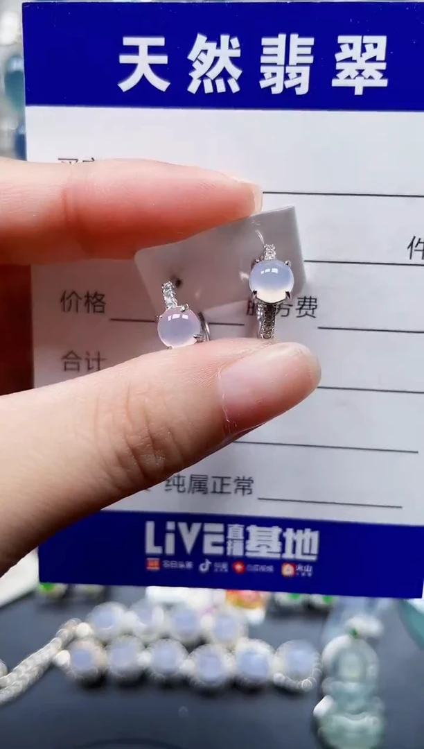 银S925镶嵌翡翠耳饰682
