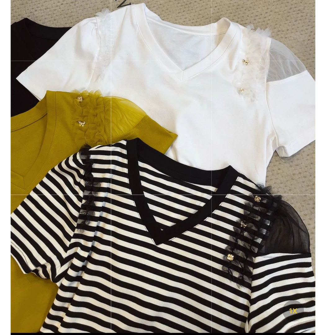 E477【十四姨】V领欧更纱设计感上衣