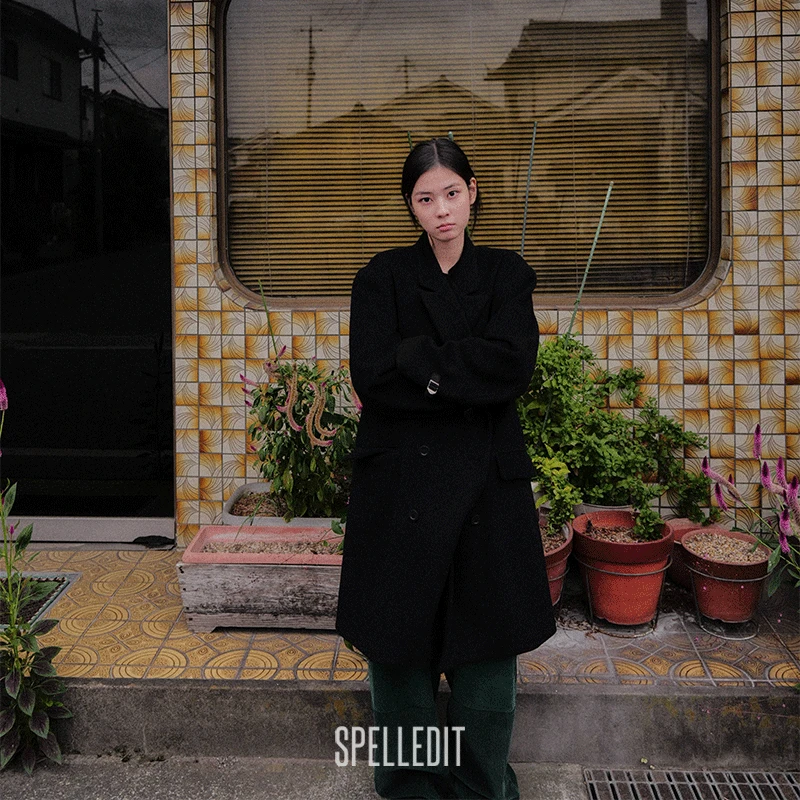 SPELLEDIT2025冬季新品双排扣羊毛大衣韩系宽松中长款毛呢外套女