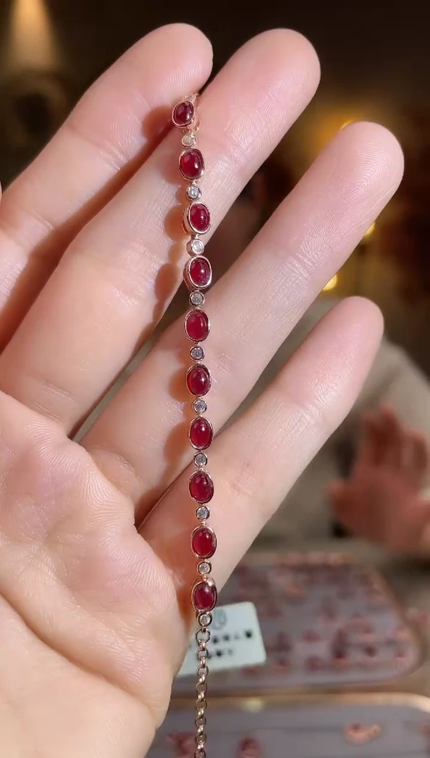银S925镶嵌手链红宝石手链