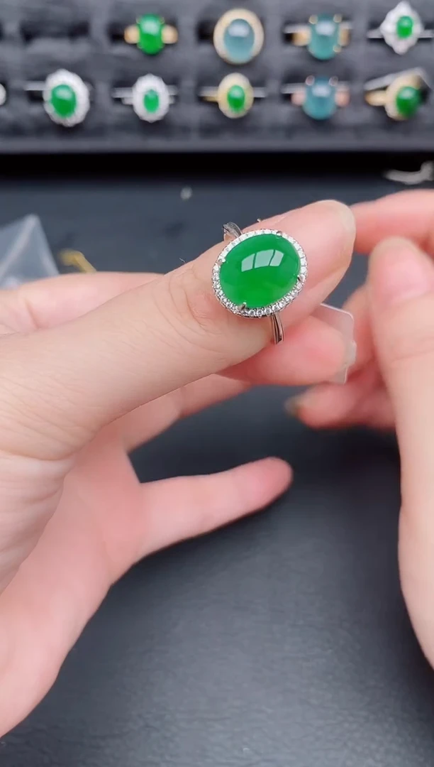 银S925镶嵌戒指翡翠天然a货翡翠280