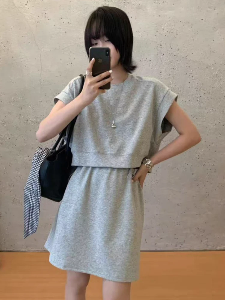 【济州岛】假两件卫衣短袖连衣裙