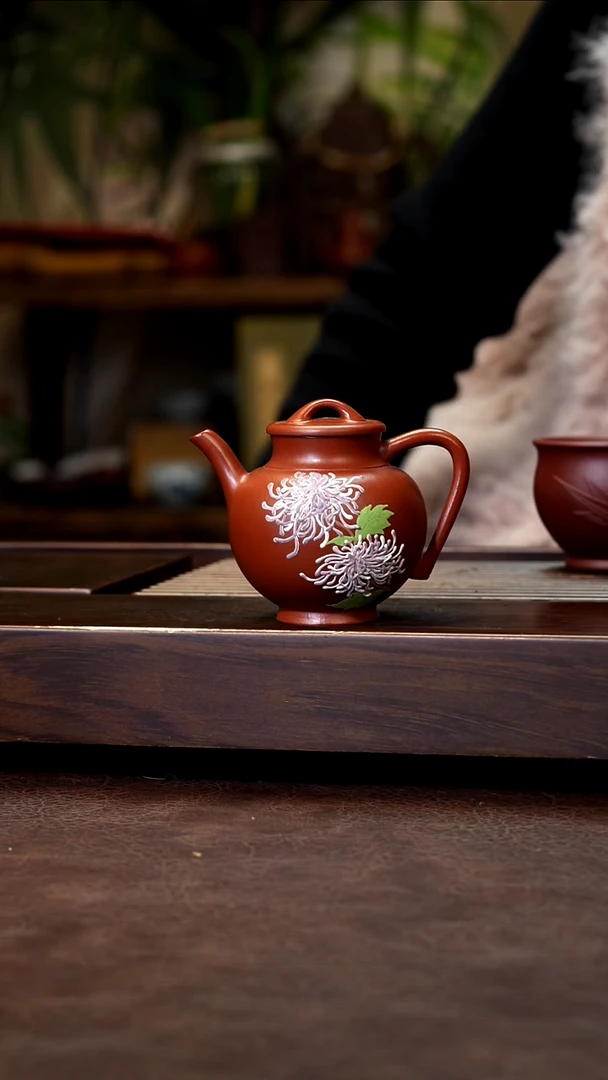 茶壶紫砂朱泥泥绘玉瓶130cc左右