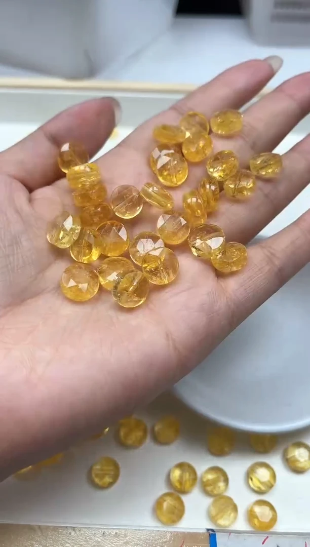 水晶珠宝半成品未镶嵌B993 黄水晶 圆饼 5个9.9元