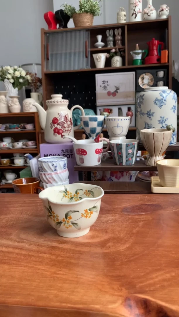 瓷金桂花花口杯 送勺