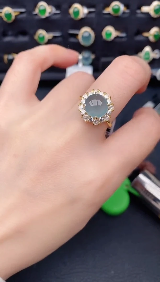 银S925镶嵌戒指翡翠天然a货翡翠87