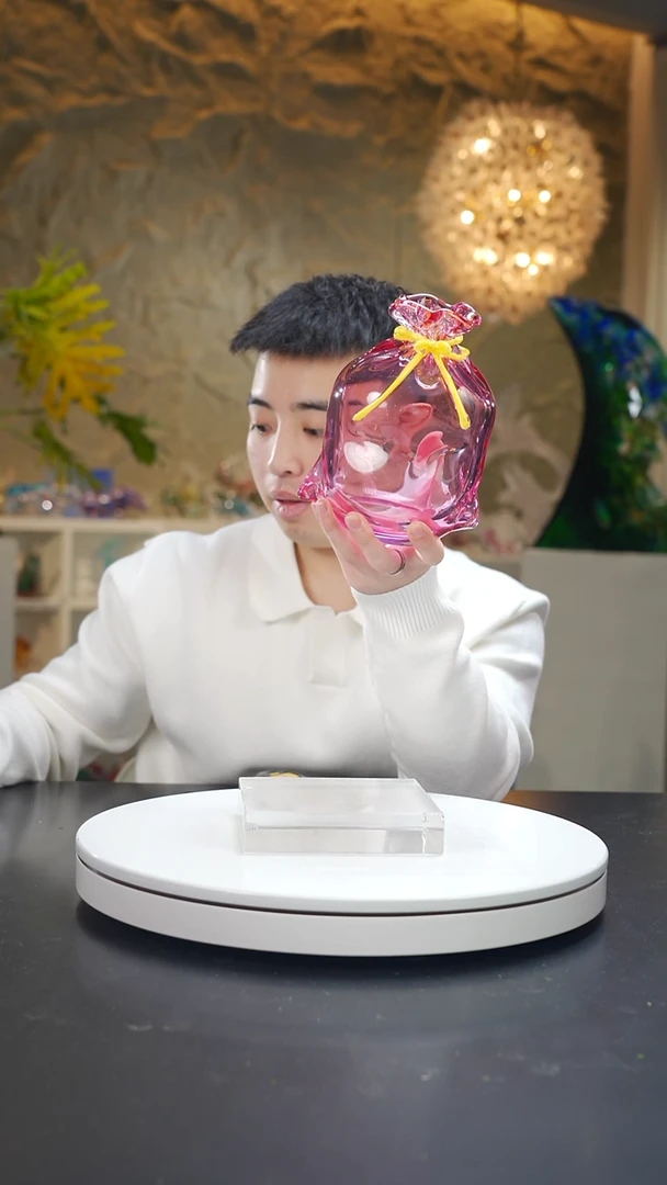 手工艺品琉璃金红色钱袋子摆件