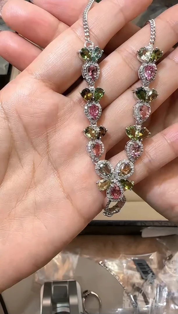 【闪购商品】定制碧玺套链银S925镶嵌套链