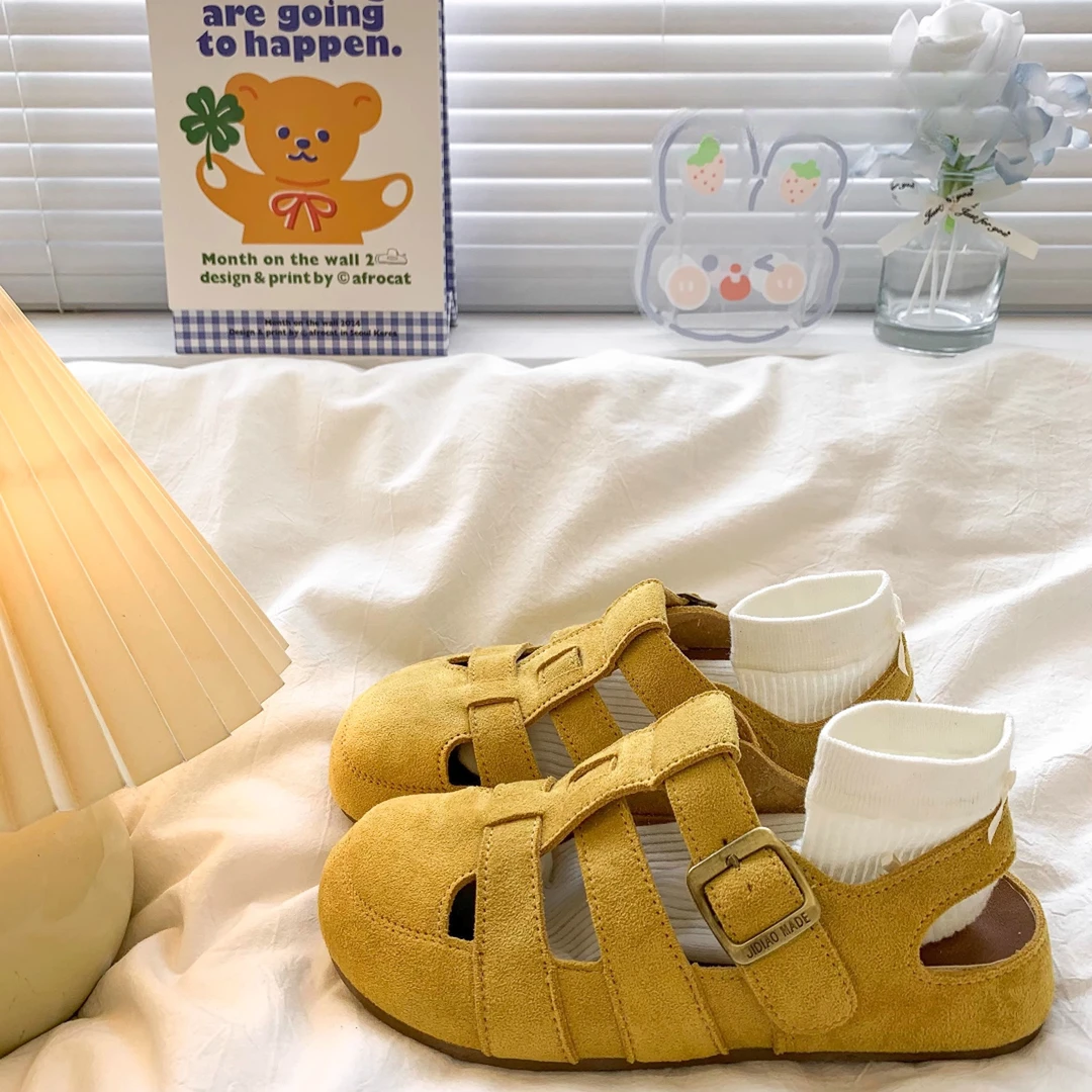 三福真皮勃肯凉鞋女夏季外穿2025新款配裙子百搭软底镂空罗马单鞋