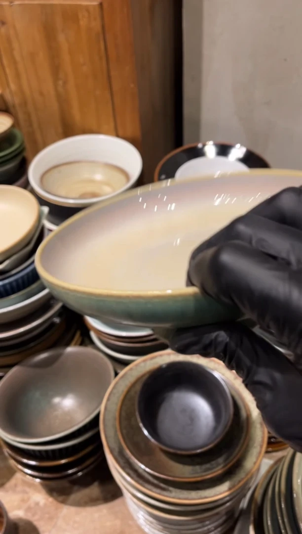 【闪购商品】瓷片454外绿内白雾高脚果盘1只