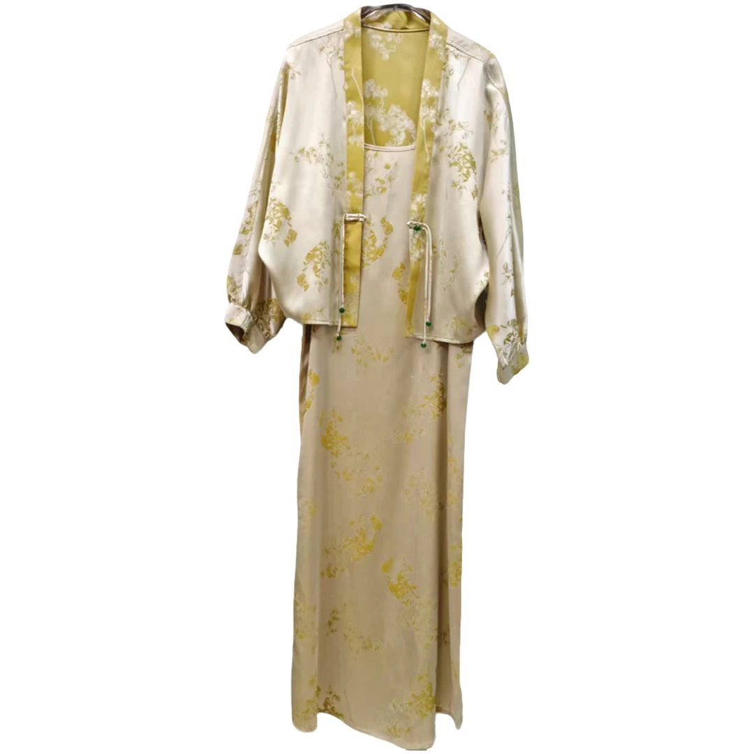 提花V领直襟常规款碎花长袖上衣夏季时尚斜襟极简风复古气质日常