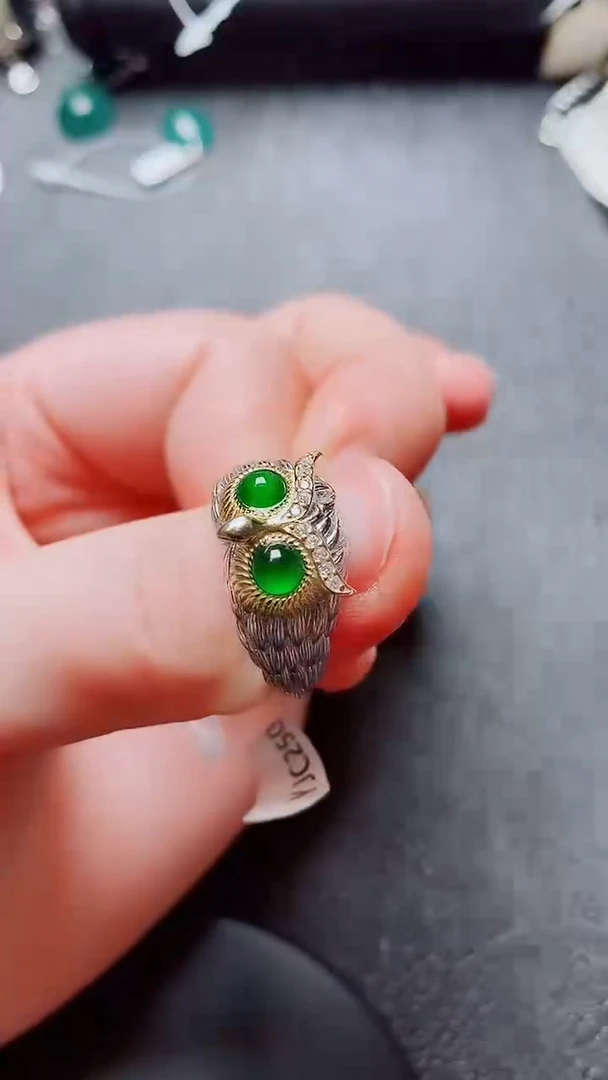 翡翠戒指银S925镶嵌翡翠