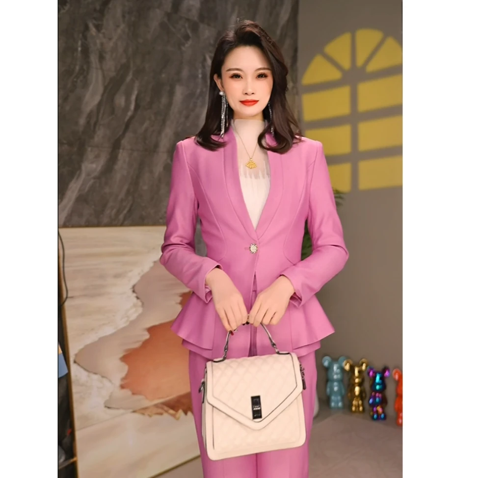 SY8901时尚套装女装职业装白领高级感进口珠光麻修身显瘦西装女