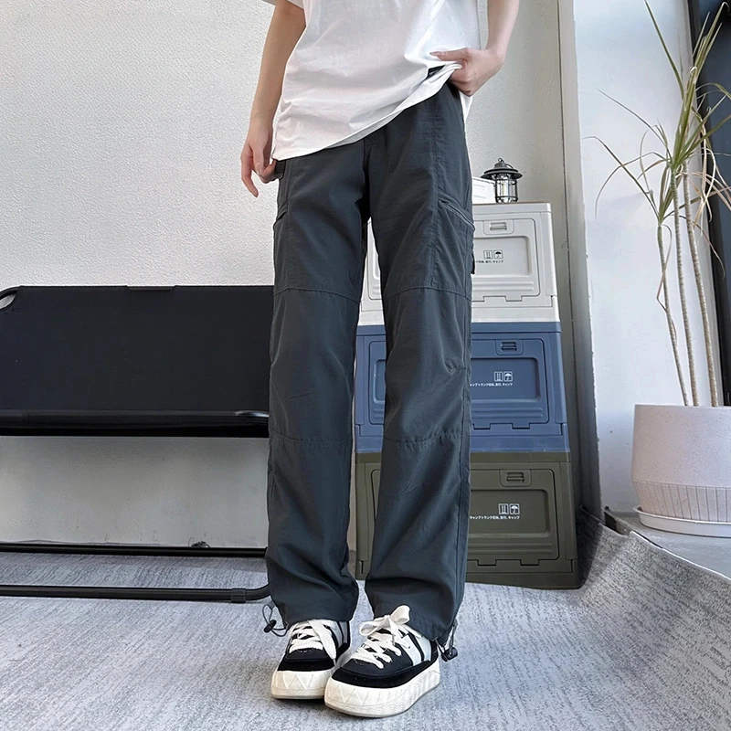 日系户外薄款透气工装裤裤子宽松纯色多口袋休闲裤
