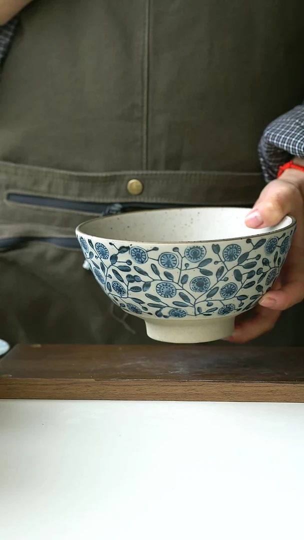 【闪购商品】陶瓷粗陶手绘金盏花面碗@4-2@