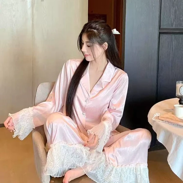 VINEEMAN【啵啵粉】法式甜美公主风柳叶丝套装秋季睡衣家居服