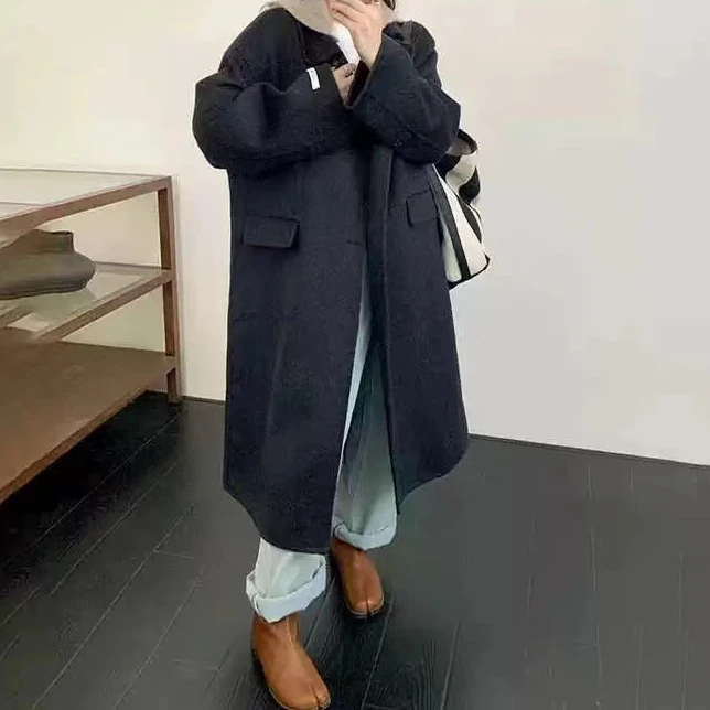 百搭舒适长款可拆卸针织帽大衣 H616