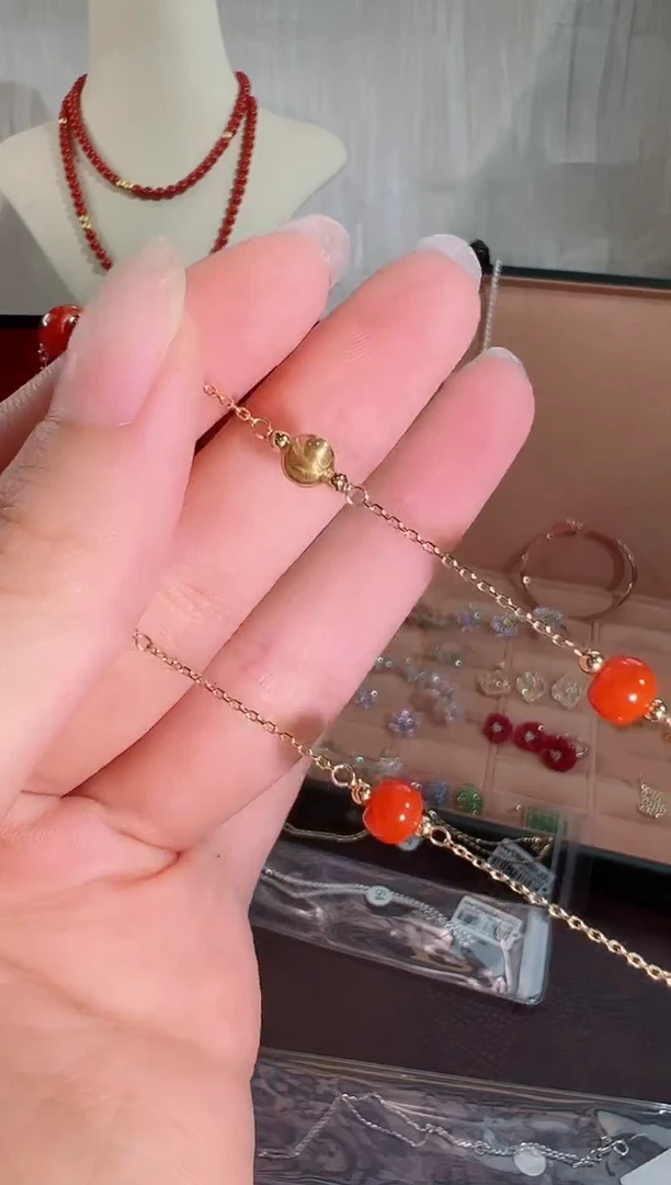 南红玛瑙18K金镶嵌颈饰BN18661#-Y#49