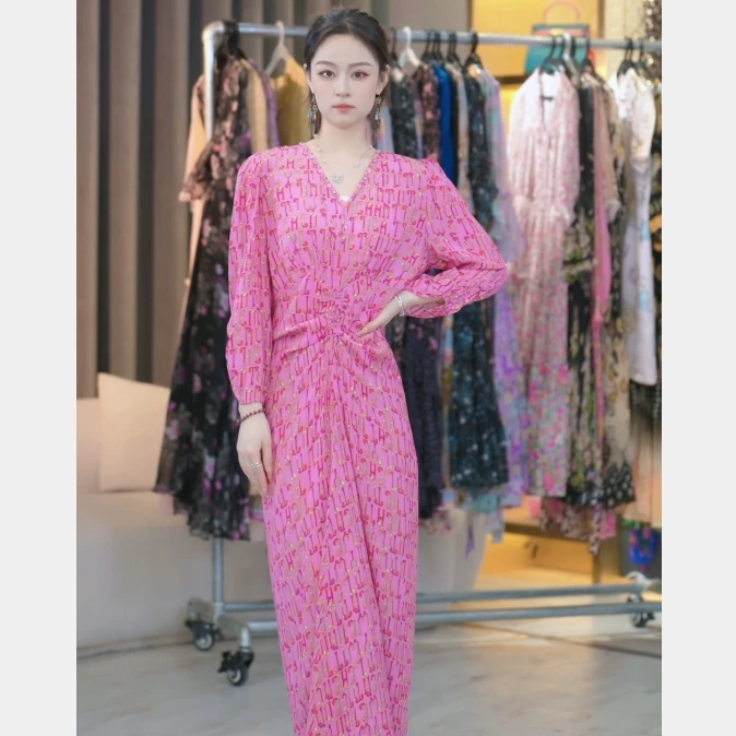 【乖瑶-潮庭】气质夏季超显瘦气质时尚桑蚕丝连衣裙 1185