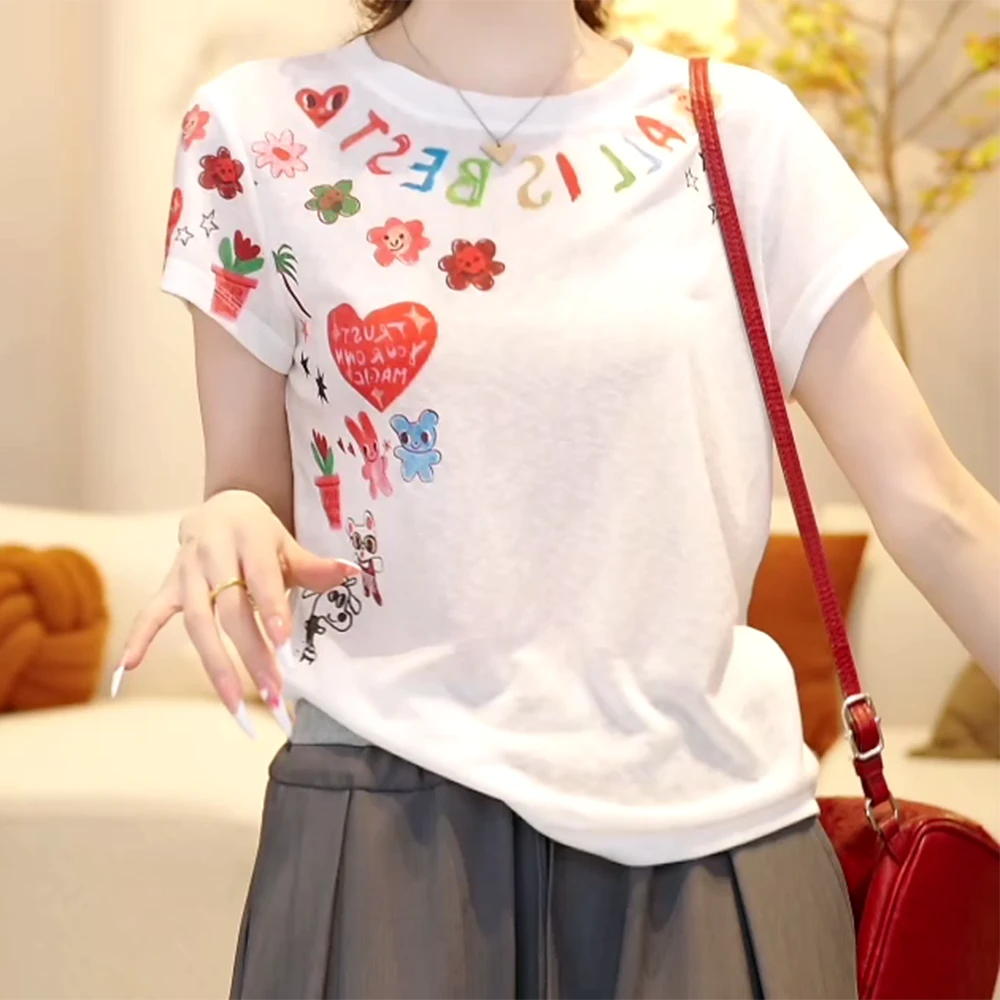 『爱心字母』夏季时尚数码直喷卡通涂鸦薄款舒适短袖t恤C5455