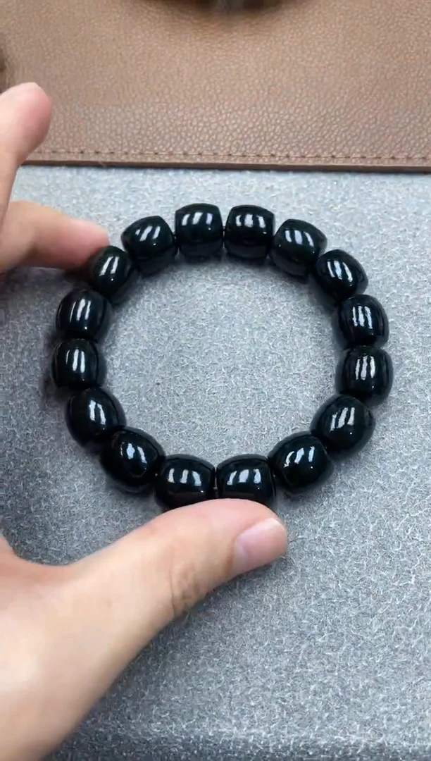 未镶嵌手串和田玉纯天然新疆塔县黑青14直切