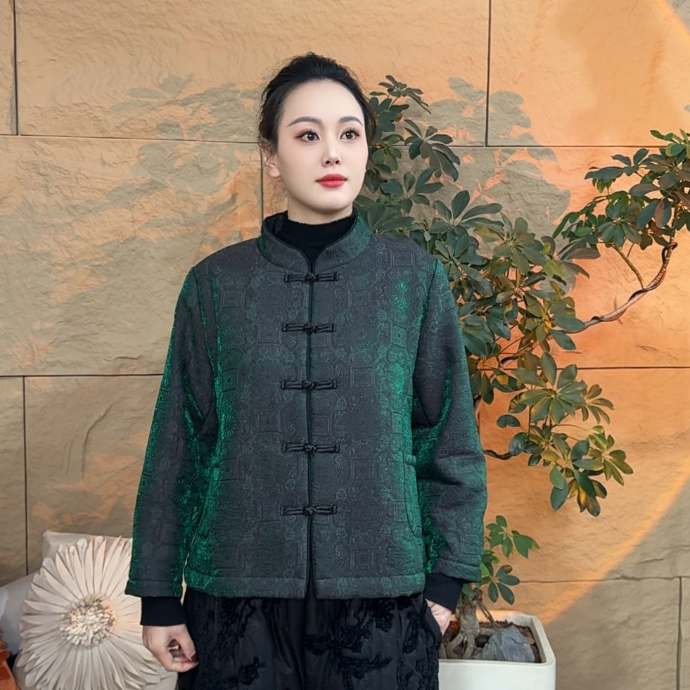 清静语qjy32159短款冬季保暖女装新中式盘扣棉衣棉服