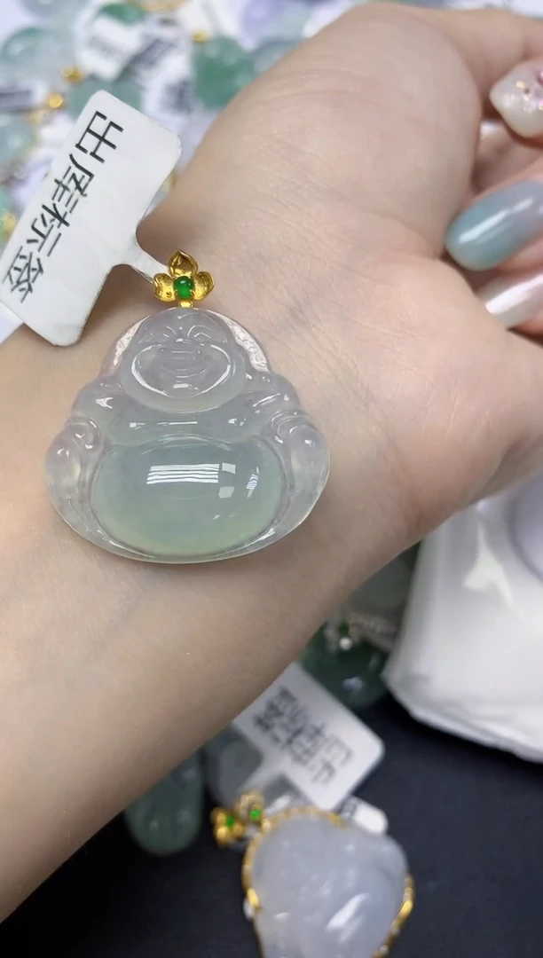 翡翠18K金镶嵌颈饰天然缅甸翡翠A货百元以上9元证书费自理