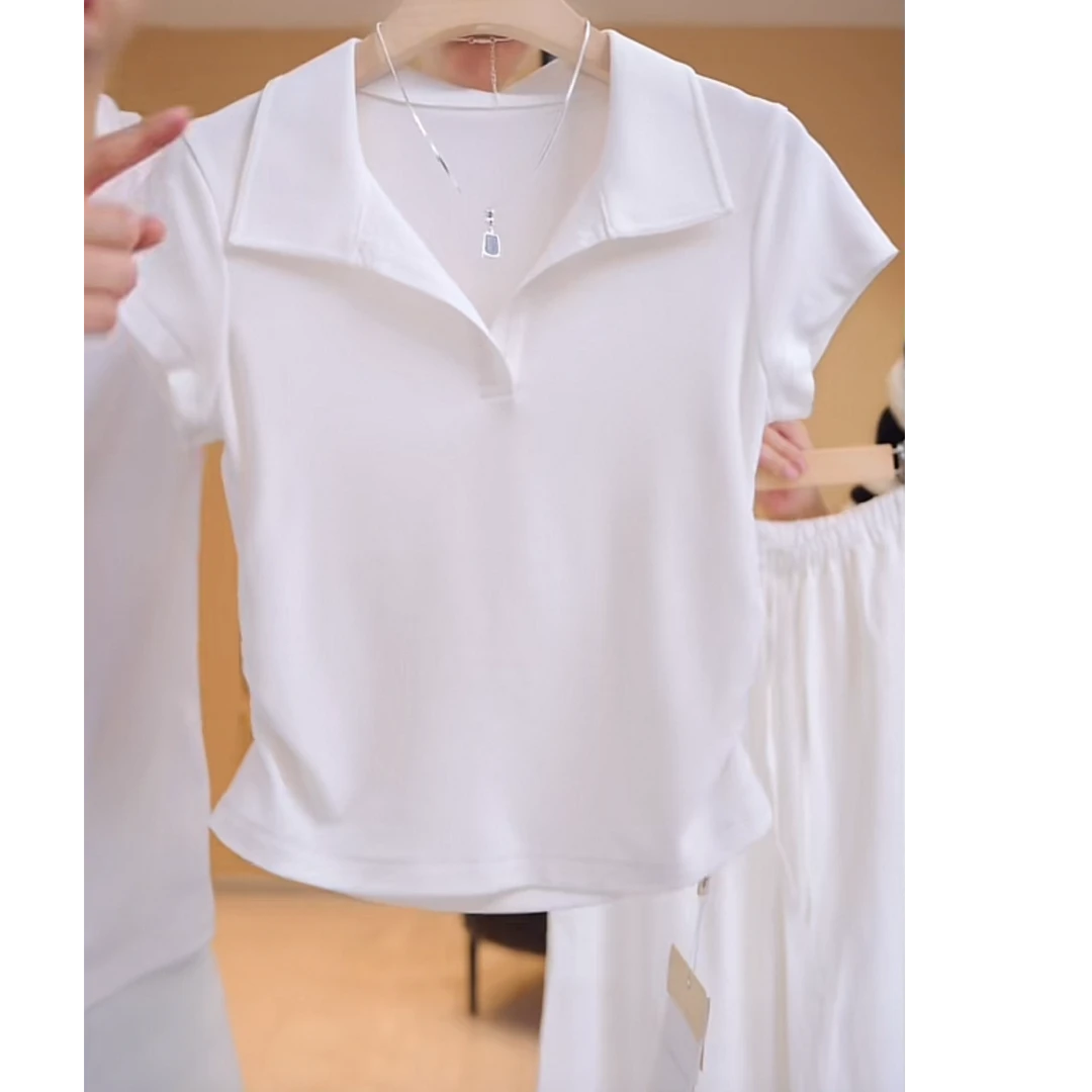 【新疆长绒棉+莱赛尔天丝】设计感正肩压褶修身显瘦短袖T恤女夏季