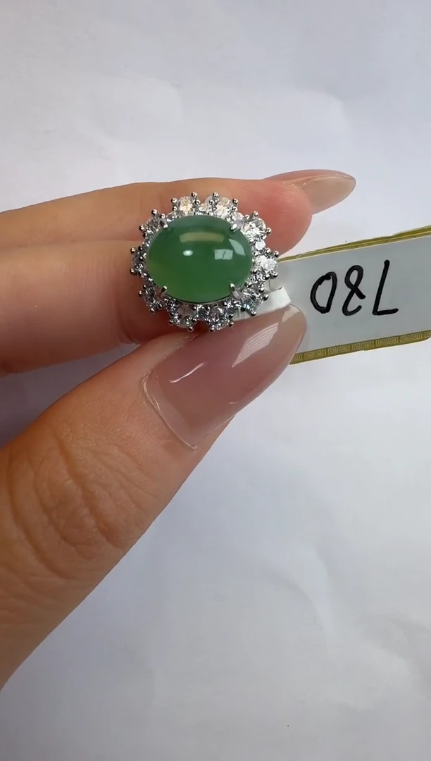 银S925镶嵌戒指翡翠通体925银镶缅甸A货翡翠戒指151