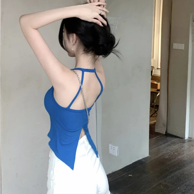 【秋冬内搭必备】挂脖吊带背心女内搭带胸垫开叉美背设计感修身显瘦