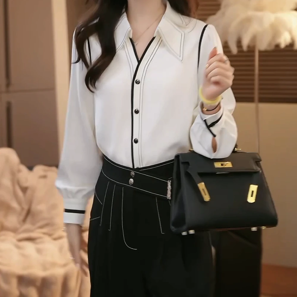 【月半弯】2025新款洋气白色时尚衬衫上衣女长袖衬衣气质外穿小香风