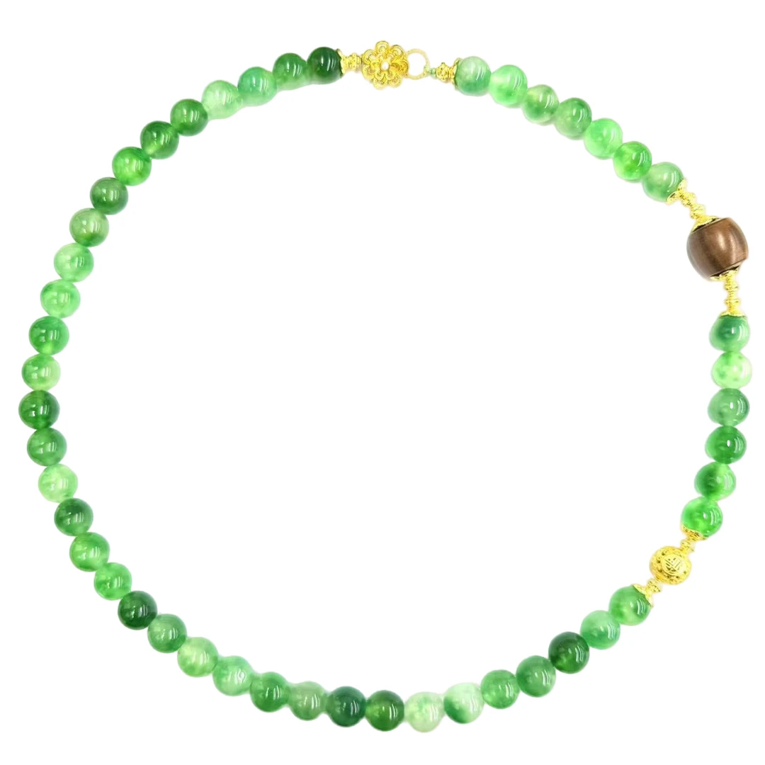 x826-国风气质设计款翠青冰魄玛瑙圆珠毛衣链-赠礼盒