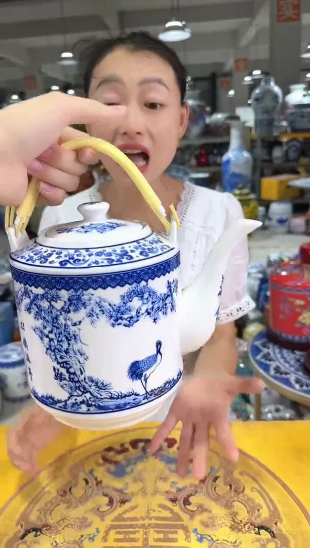 陶瓷景德镇陶瓷松鹤延年茶壶1个