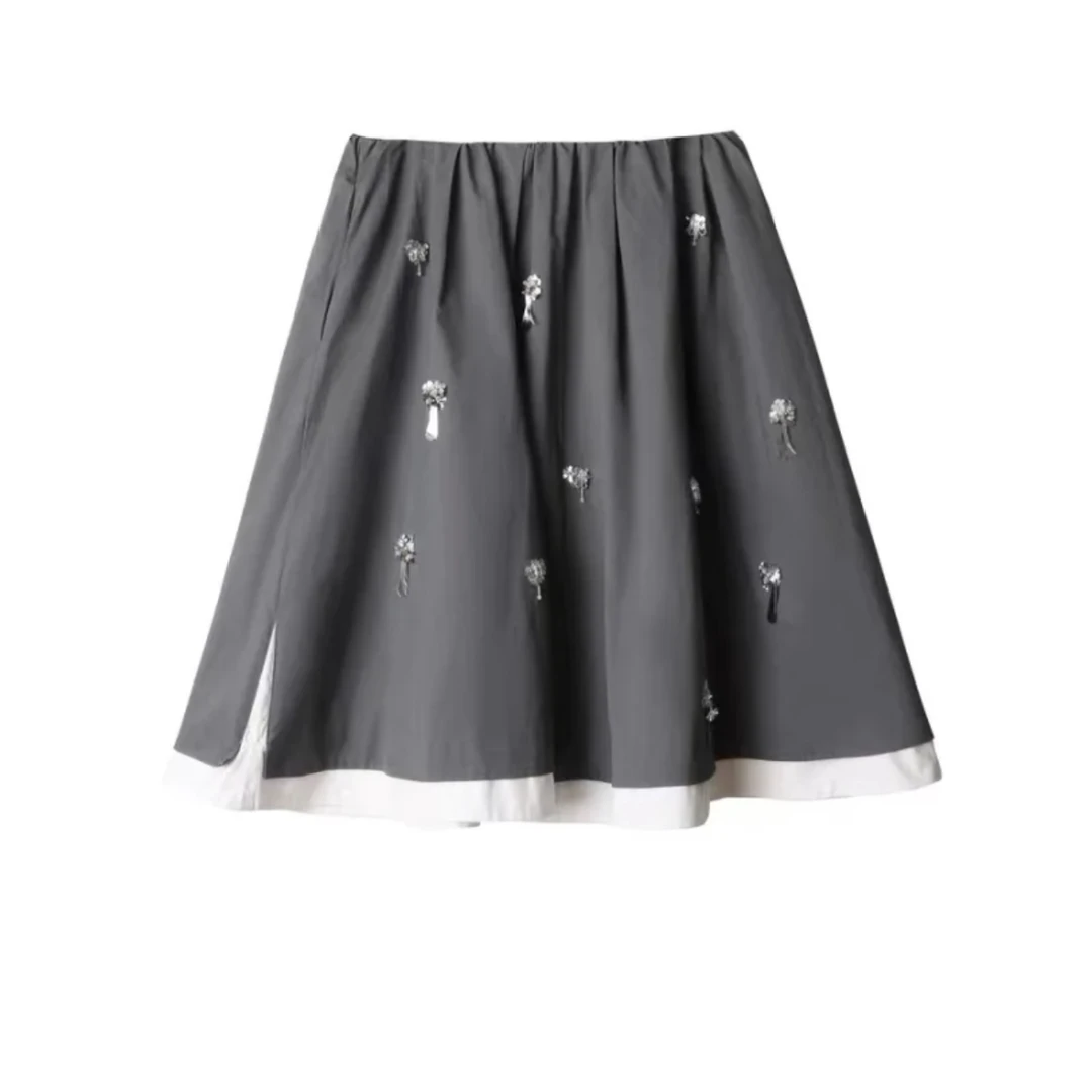 吾火火花朵假两件半裙OKK57673BO