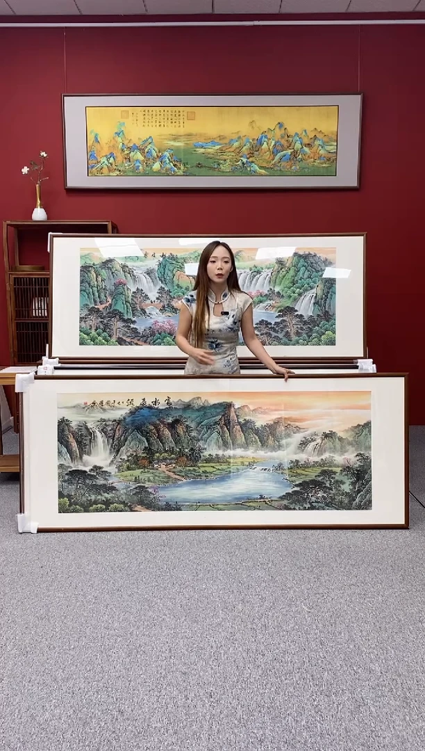 国画手绘 富水长流 219*88