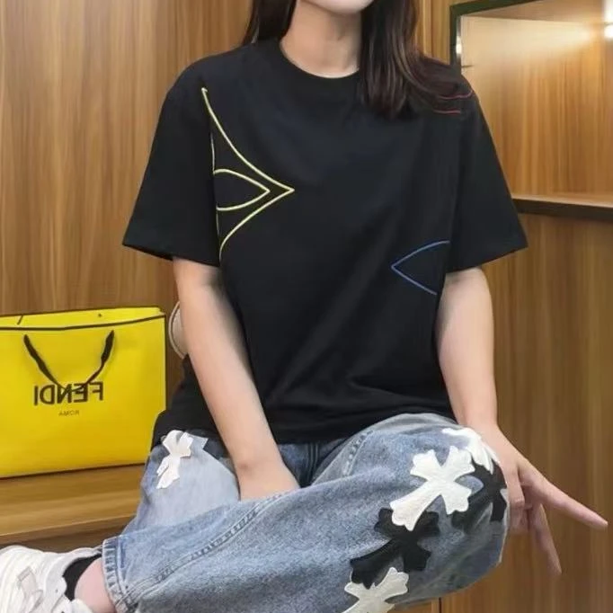 【高端定制10】前后勾花圆领休闲套头短袖 正肩透气T恤 男女同款