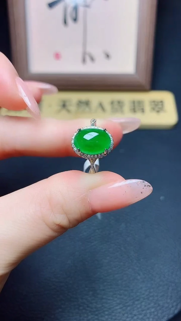 银S925镶嵌戒指翡翠天然翡翠A货s925银镶