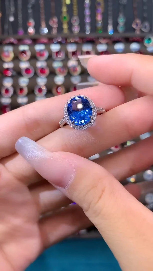 戒指蓝宝石银S925镶嵌811