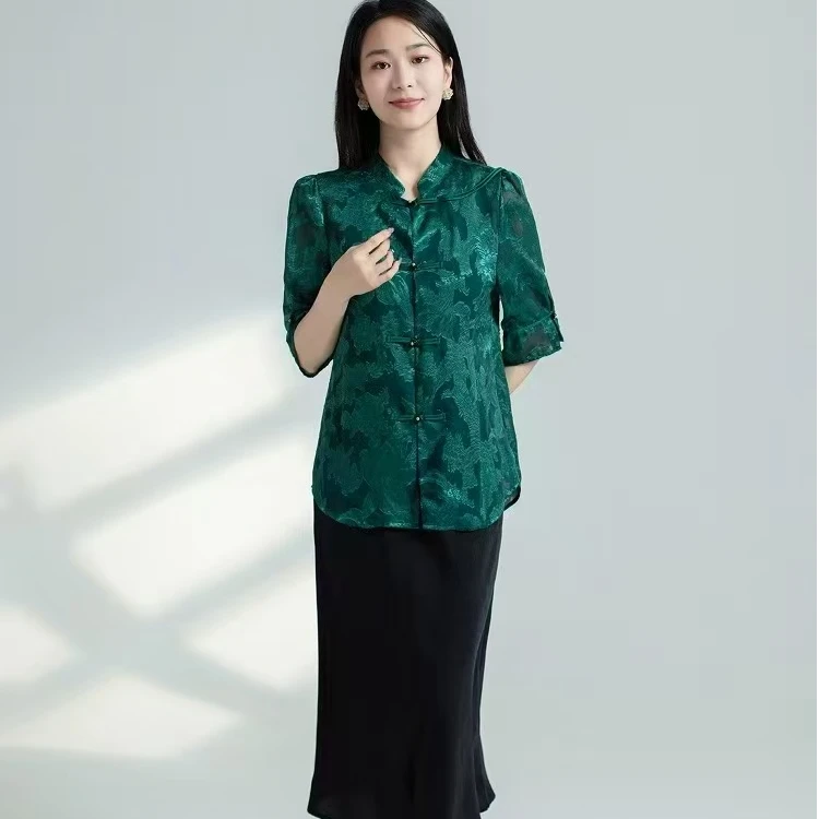 复古不褪色网红薄款气质衬衫女装印花极简风七分袖