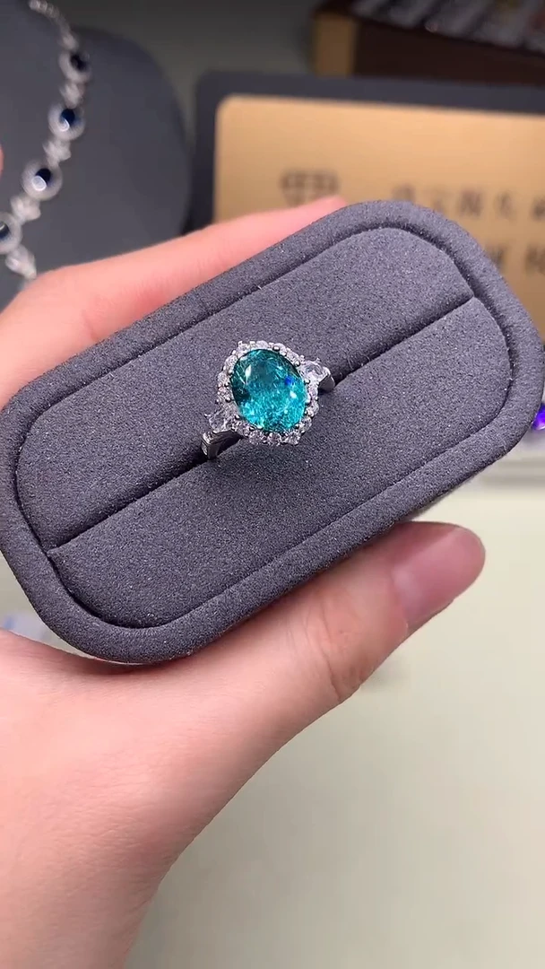 银S925镶嵌戒指帕拉依巴碧玺蓝绿