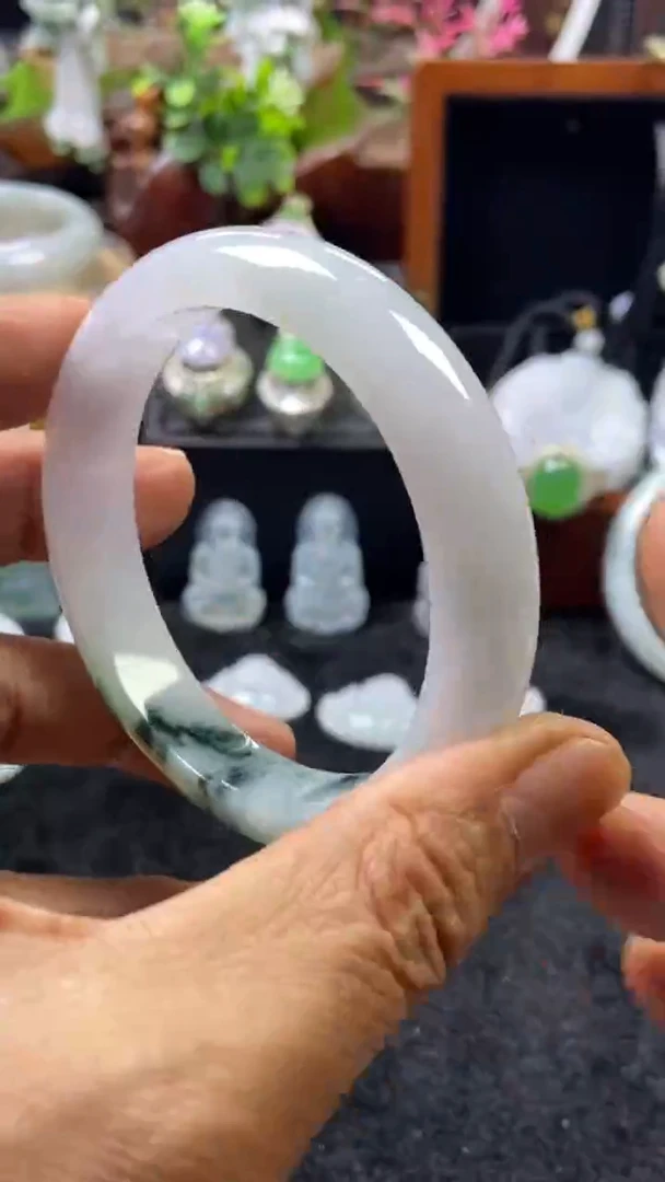 未镶嵌手镯翡翠缅甸天然A货翡翠 紫底飘蓝花手镯