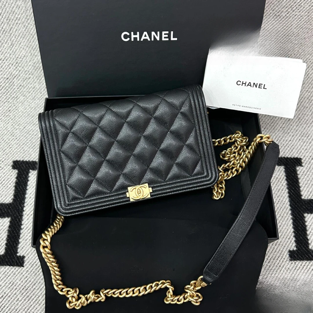 99新 Chanel/香奈儿 0454|香奈儿leboy黑金芯片woc斜挎包24年9月|