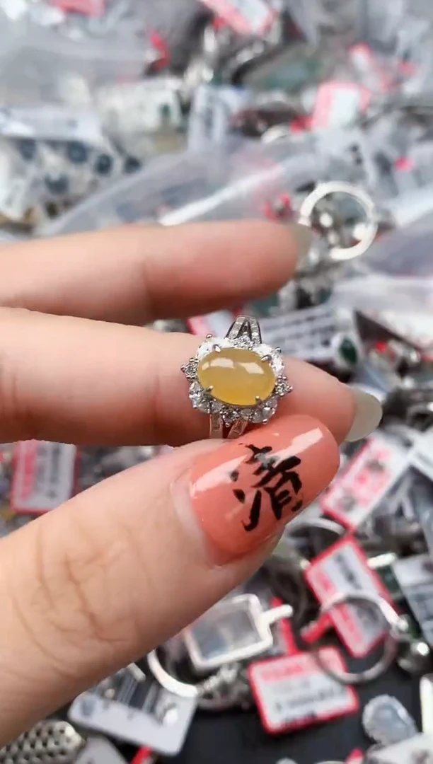 银S925镶嵌戒指翡翠天然A货缅甸翡翠